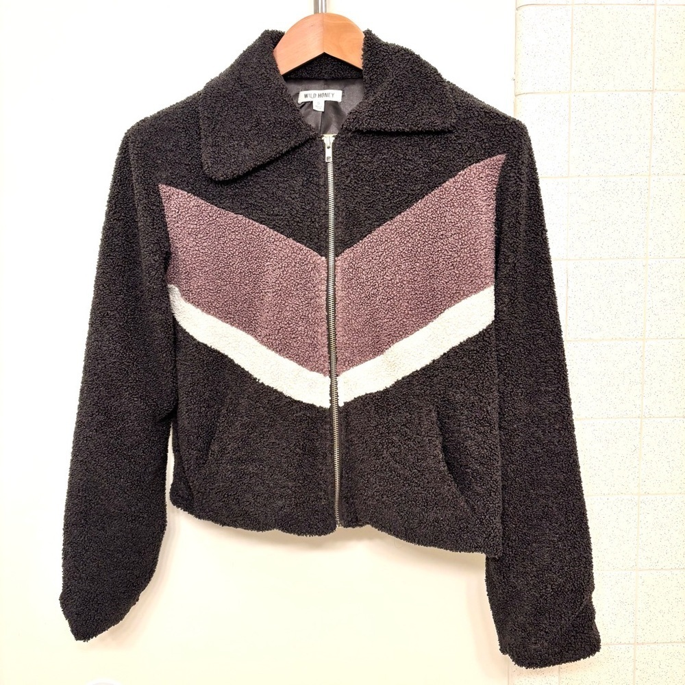 Nordstrom Wild Honey Teddy Jacket Size Small Dark Grey Lavender Chevron Western